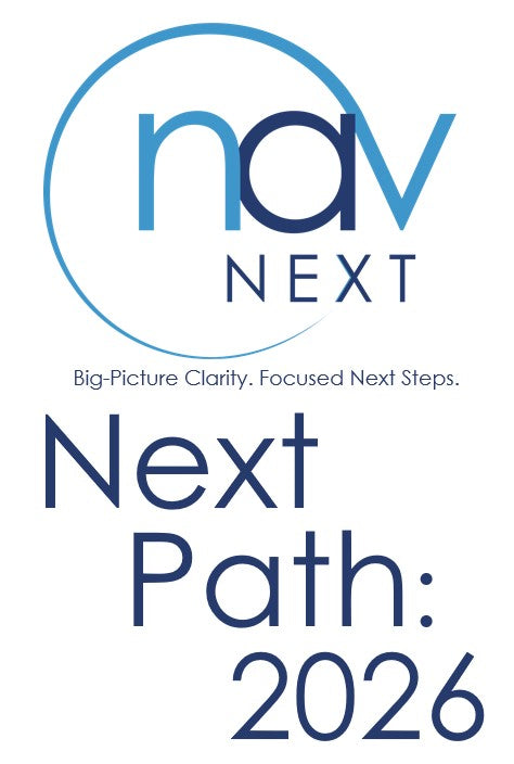 Logo and text for 'nav NEXT' with a focus on clarity and focused next steps for 2026.